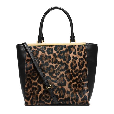 Michael Kors Signature Leopard Print Calf Hair And Leather Tote 